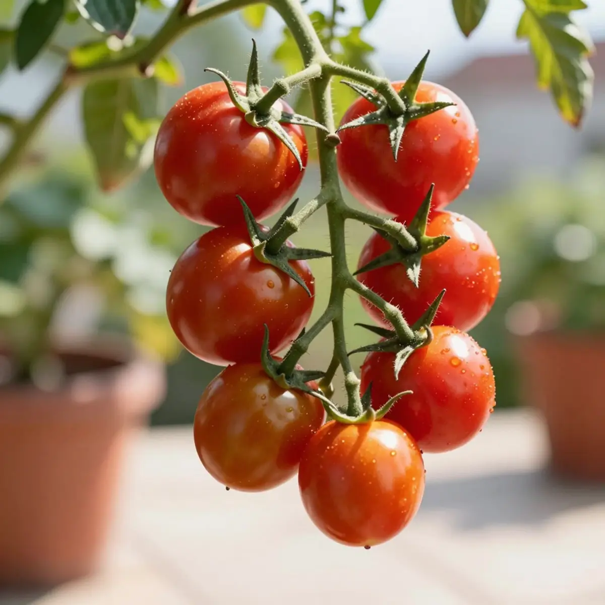 Cosecha de tomates cherry en terraza